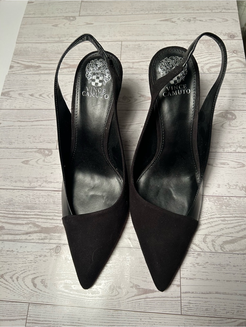 Vince Camuto Black Pointed Toe Slingback Heels